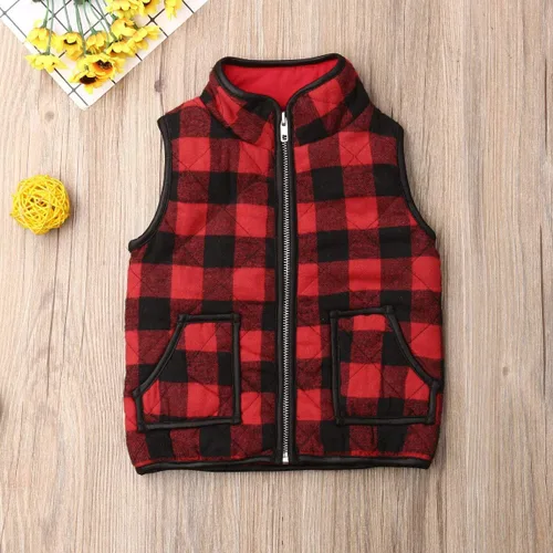 Miniatura 4 de Ayalinggo Toddler Baby Girls Boys Winter Warm Vest Clothes Buffalo Plaid Christmas Jacket Kids Puffer Quilted Gilet Coat