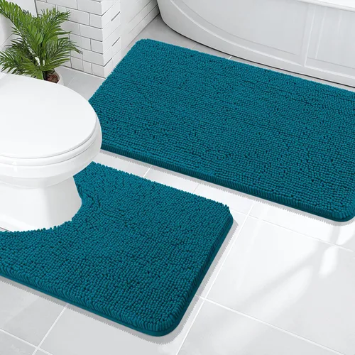 Miniatura 36 de OLANLY Juego de alfombras de baño de 2 piezas, alfombras de baño de chenilla suave y absorbente y alfombra de contorno en forma de U para inodoro