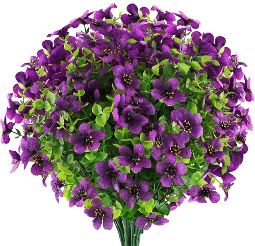 Miniatura 15 de GREENRAIN 6 paquetes de flores artificiales resistentes a los rayos UV, plantas falsas para exteriores, flores de plástico sintético para jardín