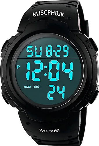Reloj deportivo militar, a prueba de agua, con luz LED en la pantalla, alarma, cronómetro, resistente al agua hasta 50 m de profundidad, para hombre.