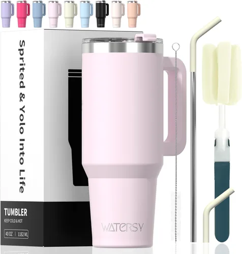 Miniatura 12 de Vaso de 20 oz con asa, vaso con tapa y pajita, vaso de doble pared con aislamiento de acero inoxidable para viajes (frío durante 34 horas), botella