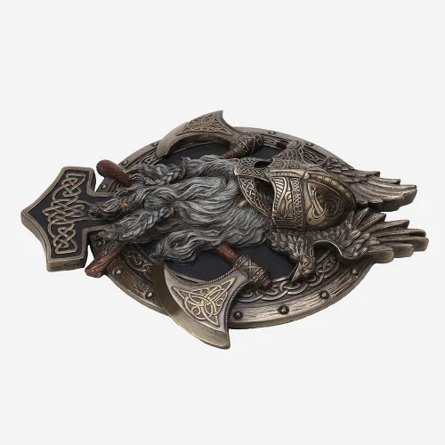 Miniatura 4 de Veronese Design 10 5/8" escultura de Valhalla de la placa de pared vikinga resina bronceada fundida en frío