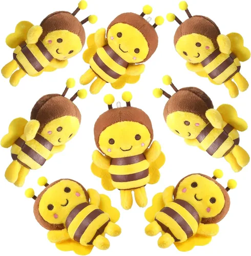 Miniatura 9 de Sratte 8 piezas 9.99 centímetros de abejas de peluche de 3.94 pulgadas, abeja pequeña de peluche suave, abeja de miel de peluche, llaveros