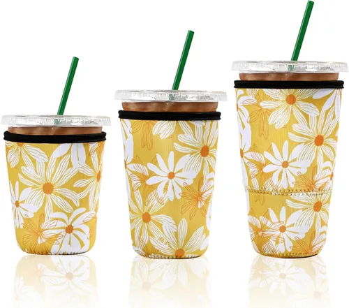 Miniatura 11 de Paquete de 3 fundas reutilizables de neopreno para café helado, a prueba de sudor y aisladas, se adapta a tazas de 16 a 32 onzas, protector