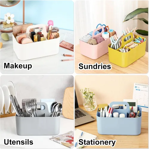Miniatura 2 de Organizador Caddy Multiusos con Asa - Contenedor de Plástico Apilable Tote - Suministros de Arte y Manualidades, Oficina, Escritorio, Papelería, Rosa