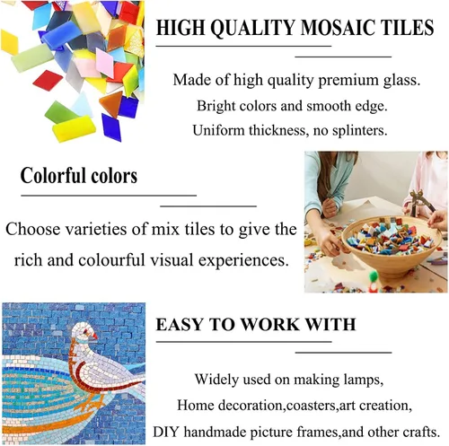 Miniatura 4 de 1100 Piezas de Azulejos de Mosaico, Azulejos de Mosaico de Vidrio para Manualidades al Por Mayor, Piezas de Vidrio de Mosaico Teñido, Suministros
