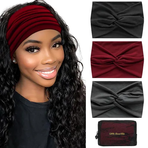 Miniatura 8 de S&N Remille Diademas anchas para mujer, banda para el cabello grande, diadema elástica antideslizante, accesorios con nudos torcidos, accesorios