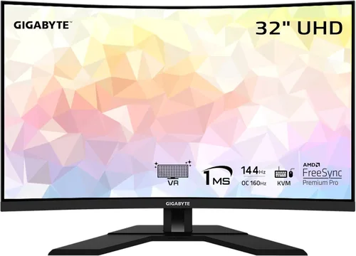 GIGABYTE M32UC Monitor curvo de juego de 32" 144Hz (160Hz OC) 4K UHD, SS VA, pantalla de 3840x2160, tiempo de respuesta de 1ms (MPRT), 1 DisplayPort