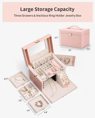 Miniatura 5 de Vlando Joyero de piel sintética, organizador mediano de joyería, regalo vintage para mujer, patrón de cruz rosa