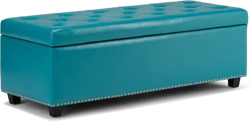 Miniatura 19 de Otomano rectangular de almacenamiento Simpli Home Hamilton, Madera, Gris pizarra Pizarra gris