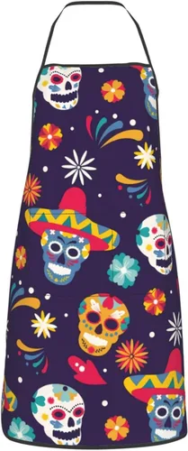 Miniatura 9 de Delantal de calavera de azúcar, delantales de cocina para hombres y mujeres, delantal de cocina, delantal de chef, delantales de jardín ajustables
