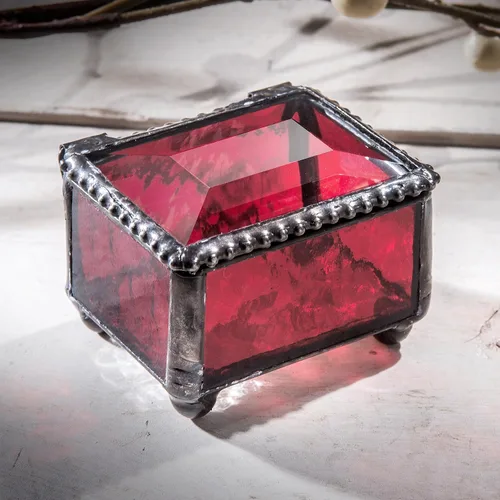 Miniatura 2 de Caja de anillo de vitral roja pequeña joyería recuerdo baratija - Caja J Devlin 325-4
