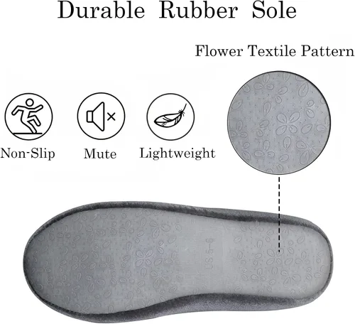 Miniatura 5 de GRITHEIM Pantuflas de casa de terciopelo con pompones mullidos para mujer, de espuma viscoelástica, cómodas, de punto de felpilla, para dormitorio