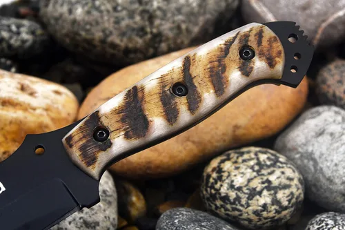 Miniatura 8 de Ottoza Cuchillo de caza de hoja fija con funda de cuero y transporte horizontal, cuchillo de supervivencia y campamento al aire libre de espiga