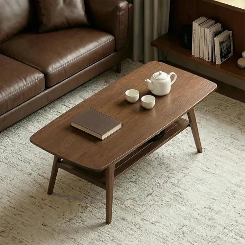 Miniatura 10 de Mesa de centro moderna de mediados de siglo: mesa de centro 100% de madera maciza, diseño de almacenamiento de 2 niveles, mesas de centro pequeñas