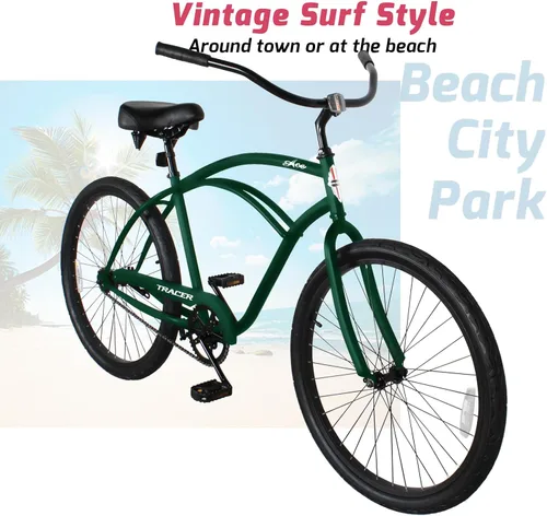 Miniatura 5 de Tracer Bicicleta de crucero de playa para adultos, ruedas de 26 pulgadas, freno de montaña de una sola velocidad, bicicleta doble para mujeres, M&F