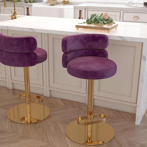 Miniatura 19 de Taburetes de bar de terciopelo modernos giratorios de altura ajustable para encimera de cocina, taburetes de bar con reposapiés para sala de estar