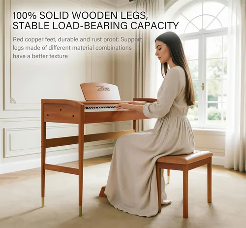 Miniatura 3 de Teclado de piano de 88 teclas con soporte de madera maciza y acción de martillo ponderado Piano de teclado eléctrico para el hogar para Marrón