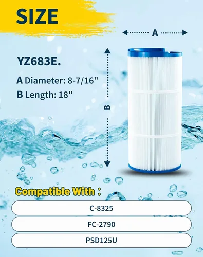 Miniatura 2 de YZ683E. Cartucho de filtro de spa compatible con Unicel C-8325 125Sq.ft FC-2790 PSD125U Sundance 6540-490 Guardian817-199 Darlly 81254 1Pack