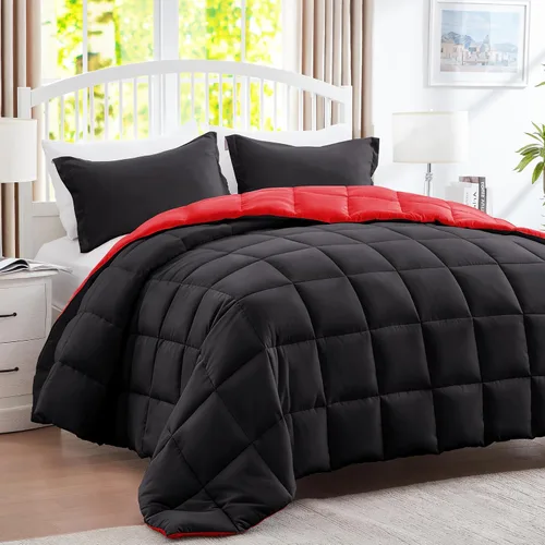 Miniatura 3 de SunStyle Home Juego de edredón de tamaño King – Edredón reversible con costura de caja de 3 piezas, juegos de ropa de cama ligera con 1 edredón