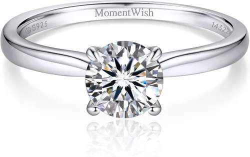 MomentWish Anillos de moissanita, anillos de moissanita de 1 quilates para mujer, anillos solitarios de plata de ley 925 con diamantes de imitación