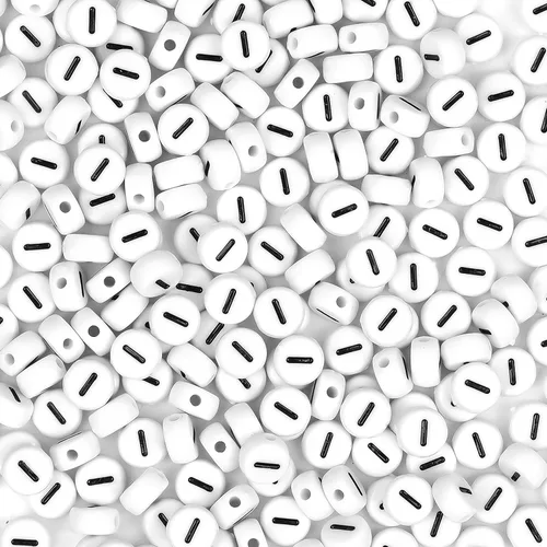 Miniatura 24 de 300 cuentas de letras S de 0.157 x 0.276 in, cuentas blancas del alfabeto de forma redonda acrílica, cuentas sueltas para pulseras con nombre