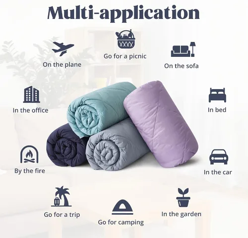 Miniatura 4 de puredown® Mantas de plumón para sofá, manta ligera para interiores y exteriores, manta suave para viajes y hogar, color azul marino