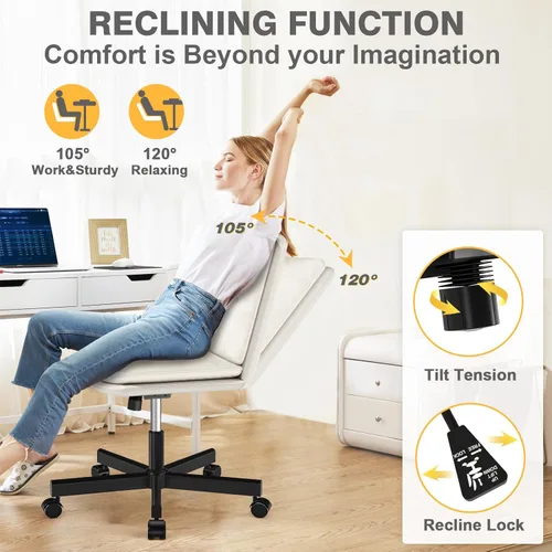 Miniatura 5 de TVON Silla de escritorio de oficina sin brazos con ruedas y cojín grueso, silla ergonómica para computadora de oficina en casa, cómoda silla