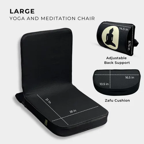 Miniatura 7 de Friends Of Meditation - Silla plegable 4 en 1 de Buda, asiento ergonómico de yoga con zafu de media luna, soporte lumbar desmontable y funda de Negro