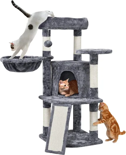 Miniatura 12 de Yaheetech Árbol para gatos, torre para gatos de 42 pulgadas para gatitos de interior, casa de juegos para mascotas con percha grande y postes Negro