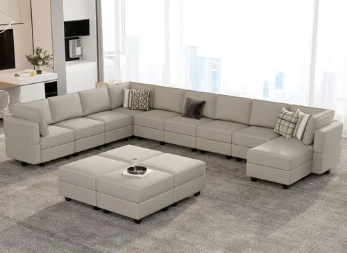Miniatura 23 de Belffin Sofá modular modular con asiento de almacenamiento, sofá en forma de U de gran tamaño, sofá modular de terciopelo con terciopelo otomano