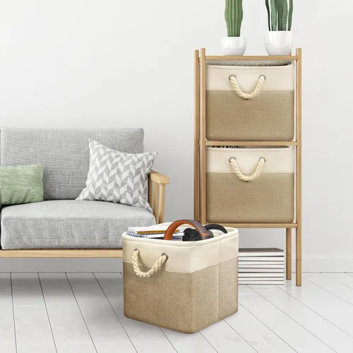 Miniatura 4 de Simple Houseware Cubos de almacenamiento de tela grandes de 13 x 13 pulgadas para armario y organizador de cubos, paquete de 3, color beige