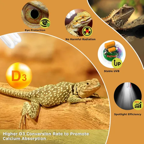 Miniatura 7 de Lámpara lineal UVA/UVB 10.0, 26W - Iluminación de hábitat del desierto, lámpara compacta de terrario, bombilla UVB para dragón barbudo, lagarto, 1