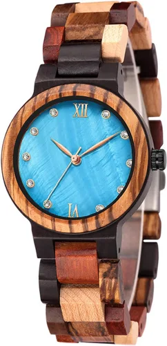 Miniatura 12 de Tiong Reloj de madera para mujer con correa de madera, diseño clásico analógico, colorido, de bambú, relojes para mujeres, parejas