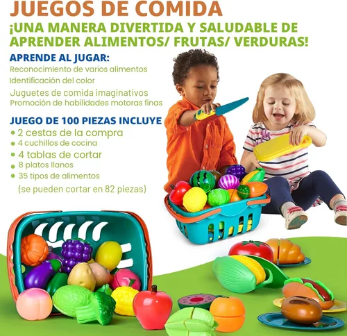 Miniatura 7 de 100 PIEZAS Juguetes de Comida para Cortar para Cocina Infantil, Juguetes de Comida de Simulación para Niños Pequeños, Accesorios de Juguetes de Azul