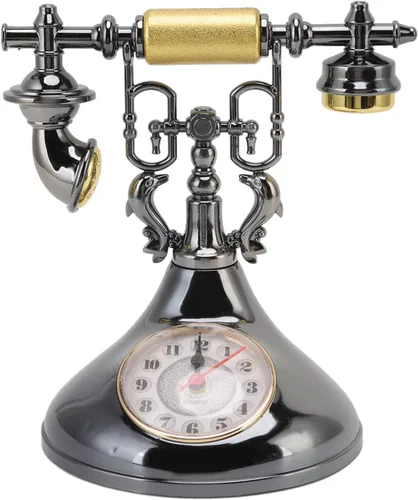 Vintage Landline Phone Ornaments Retro Wire Landline with Cord Antique Old Fashioned Clock Desktop Phone Decoration for Home (YF020-1)