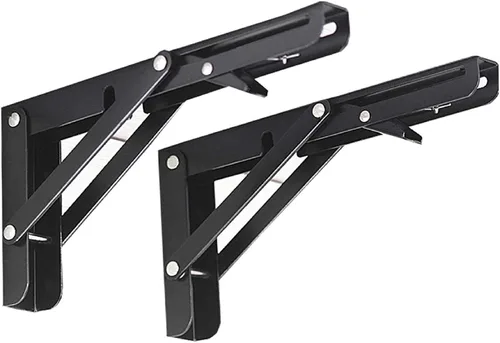 Jolitac Soportes plegables de pintura negra de 10 pulgadas – Soporte de estante plegable de metal resistente para mesa de banco, bisagra de estante