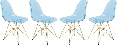 Miniatura 11 de LeisureMod Cresco Silla de comedor de acrílico moldeado con base Eiffel de metal dorado y diseño de respaldo curvado, silla auxiliar ligera