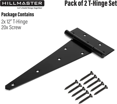 Miniatura 6 de HILLMASTER Bisagras de puerta de cobertizo con correa en T de 12 pulgadas, resistentes bisagras de correa para puerta de cobertizo bisagra en T