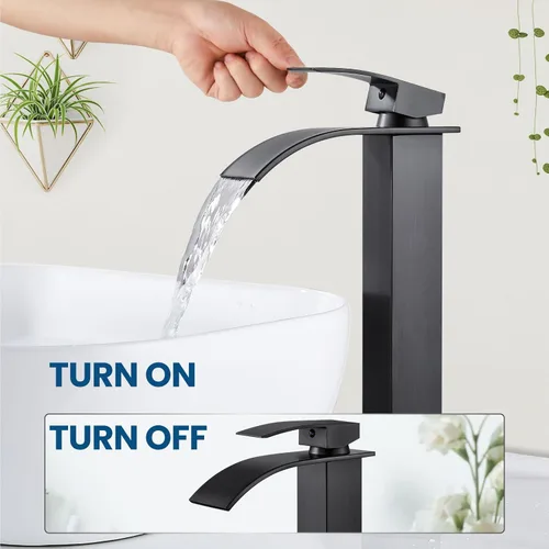 Miniatura 8 de Airuida Grifo de lavabo de recipiente alto, cascada de un solo agujero, grifo de baño, grifo mezclador de un solo agujero, grifo de lavabo
