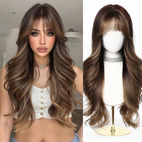 Miniatura 10 de Esmee Pelucas largas y onduladas para mujer, cabello sintético natural, resistente al calor, para uso diario y fiestas, cosplay, 24 pulgadas