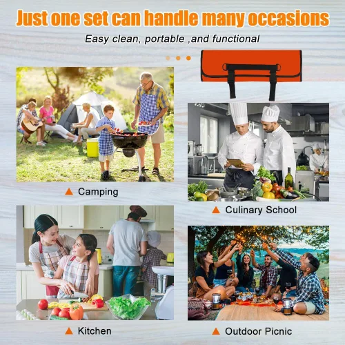 Miniatura 4 de QIQU Bolsa Naranja para Cuchillos de Chef con 20 Ranuras, Porta Cuchillos y Cubiertos, Protectores, Herramientas de Cocina para el Hogar, Viajes