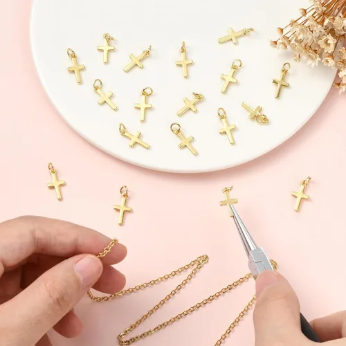 Miniatura 6 de Dijes de cruz para hacer joyas, chapado en oro real de 18 quilates, dijes de religión para pulseras, collares y aretes