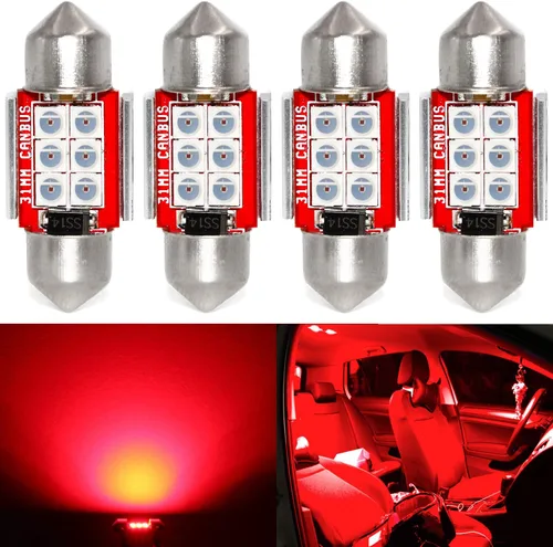 Phinlion - Bombilla LED roja superbrillante DE3021 3030 6-SMD, Festoon 1.25" 31 mm, DE3175 DE3022, bombillas LED miniatura para luz de cortesía de