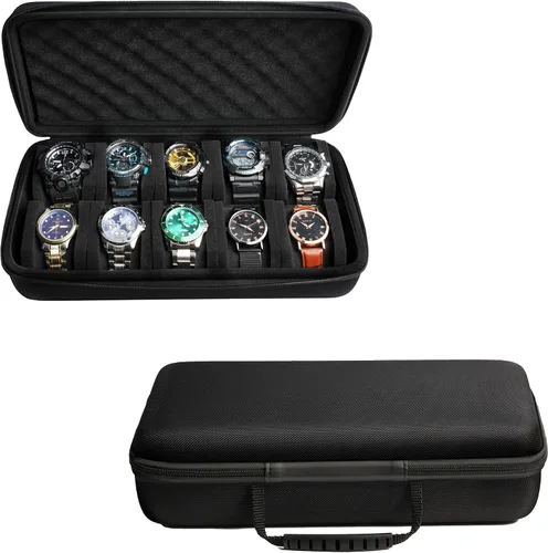 Miniatura 5 de Caja de almacenamiento de 10 ranuras para relojes, bolsa de viaje para relojes dura con almohada suave, organizador de exhibición de relojes, apto