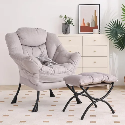Miniatura 39 de Furlide Silla Perezosa Moderna con Reposapiés Plegable, Sillón de Descanso y Cómoda Silla de Lectura (Negro)