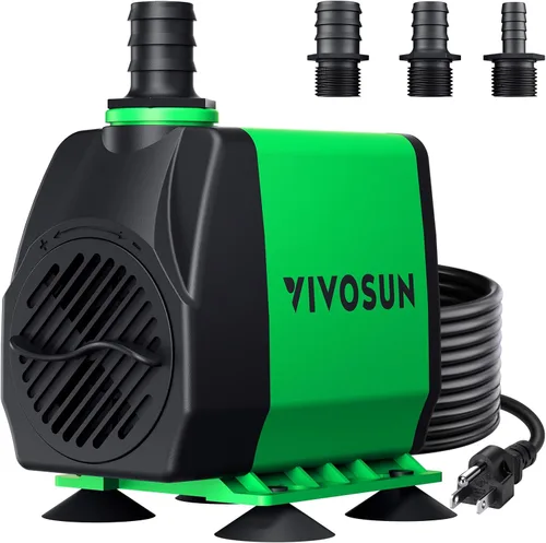 VIVOSUN Bomba Sumergible de 800GPH (3000L/H, 24W), Bomba de Fuente de Agua Ultra Silenciosa con Elevación Alta de 10 pies con Cable de Alimentación