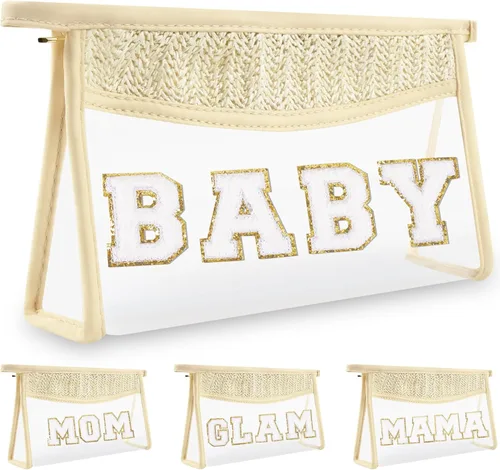 Miniatura 24 de Bolsa de maquillaje transparente bohemia con cremallera para cosméticos, bolsa de aseo transparente, bolsa de aseo de viaje, pequeña bolsa de letras