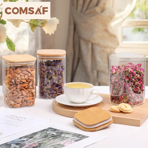 Miniatura 9 de ComSaf 1.1 L Recipientes de almacenamiento de vidrio con tapas, tarros de vidrio con tapas, tarro de almacenamiento de alimentos transparente, juego
