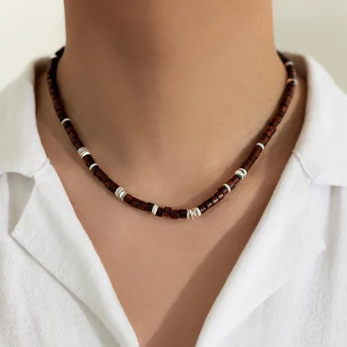 Miniatura 2 de Uarein Collares bohemios con cuentas para mujeres y hombres, hechos a mano, arcilla polimérica con cuentas, gargantillas de verano, puka, concha